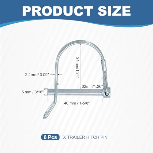 Trailer Coupler Pin, Pto Shaft Locking Hitch Pin W Ear - Fitting for (Farm Trailers - Wagons Towing - Garden Lawn Equipment - Hitches) 3/16" x 1-5/8" & 6 Pcs & Carbon Steel - size: 3/16" x 1-5/8"