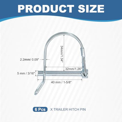 Trailer Coupler Pin, Pto Shaft Locking Hitch Pin W Ear - Fitting for (Farm Trailers - Wagons Towing - Garden Lawn Equipment - Hitches) 3/16" x 1-5/8" & 6 Pcs & Carbon Steel - size: 3/16" x 1-5/8"