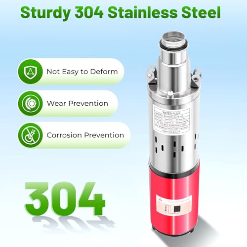 Deep Well Submersible Pump, DC 12V 180W Solar Stainless Steel Water Pump 4500R/Min Farm Ranch Irrigation Deep Well Pumps for Fishing Boat Fish Pond Agricultural Irrigation