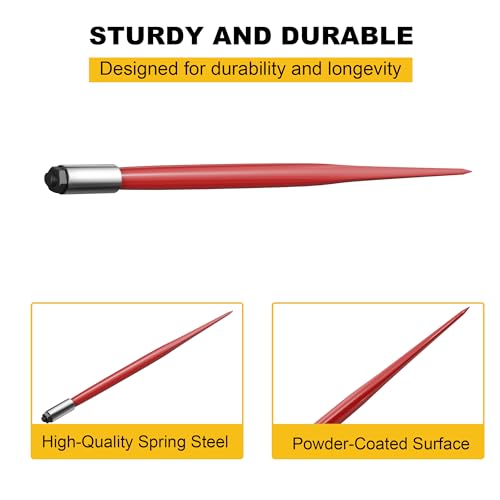 49" Hay Spear Attachment, 3000 Lbs Capacity Bale Spear - size: bale spear with stabilizer spear & sleeve