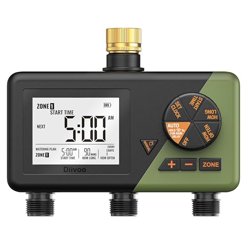 Diivoo Brass 3 Zone Sprinkler Timer, Programmable Hose Timers for Watering - size: 3 Outlets