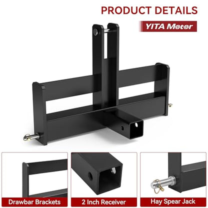 YITAMOTOR 3 Point Trailer Quick Hitch with 2" Receiver for CAT 1 Tractor - color: Black