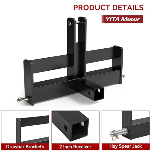 YITAMOTOR 3 Point Trailer Quick Hitch with 2" Receiver for CAT 1 Tractor - color: Black