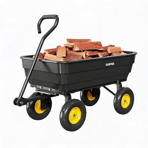 Garvee Poly Garden Dump Cart,600lbs Wheelbarrow Yard Cart Wagon-Black - color: Black+yellow, size: Medium