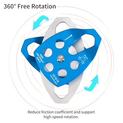 NewDoar CE Certified 30KN Large Rescue Single/Double Pulley with Swing Plate | Aluminum alloy 30kN/6746lb breaking strength,Fits rope up to 16mm ,Portable Ideal for rescue hauling & tree climbing - color: Blue-Double Pulley-1pc