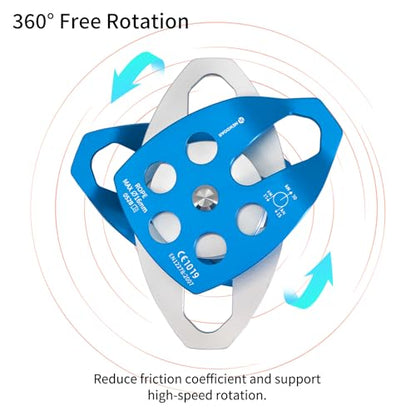 NewDoar CE Certified 30KN Large Rescue Single/Double Pulley with Swing Plate | Aluminum alloy 30kN/6746lb breaking strength,Fits rope up to 16mm ,Portable Ideal for rescue hauling & tree climbing - color: Blue-Double Pulley-1pc