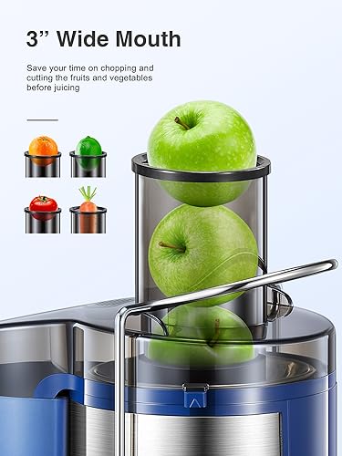 Juicer Machine 800W Centrifugal Juicer with Wide Mouth Feed Chute - color: Blue, size: 800W