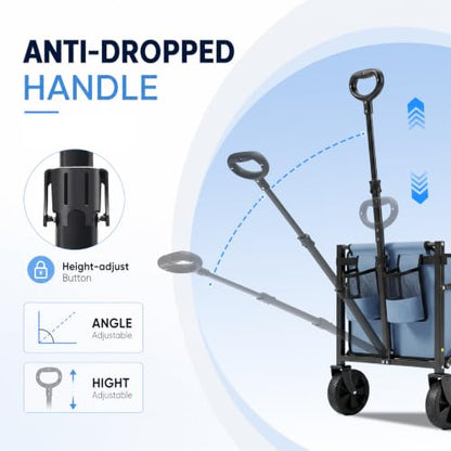 Sekey Collapsible Wagon Cart with Drop-Down Tailgate, 300 lb Capacity - color: Blue