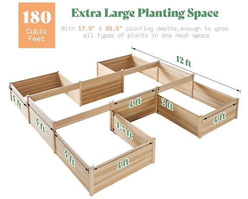 AMERLIFE H-Shaped Raised Garden Bed, 12x12x2ft, Double-Layer Planter Box - size: 12 x 12 x 2 ft