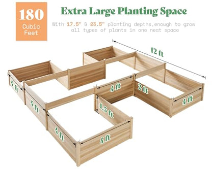 AMERLIFE H-Shaped Raised Garden Bed, 12x12x2ft, Double-Layer Planter Box - size: 12 x 12 x 2 ft