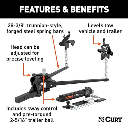CURT 17422 Short Trunnion Bar Weight Distribution Hitch with Sway Control, Up to 15,000 lbs., 2-Inch Shank, 2-5/16-Inch Ball - size: 15k lbs Capacity