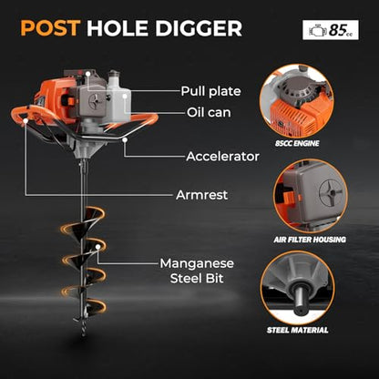 85cc Auger Post Hole Digger Gas Powered Earth Auger