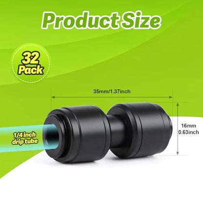 Quick Connect 1/4" Drip Irrigation Coupling Fitting: 32 Pieces Push to Fit Drip Line Coupler Parts for 1/4-Inch Tubing Leak Free Dripline Hose Connectors for Garden Lawn Sprinkler System - size: 1/4" Coupling-32P