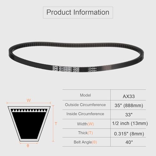 uxcell AX33 EPDM V-Belt, Raw Edge Cogged Industrial Rubber V Belt 1/2" Width x 33" Inside Circumference - size: AX33