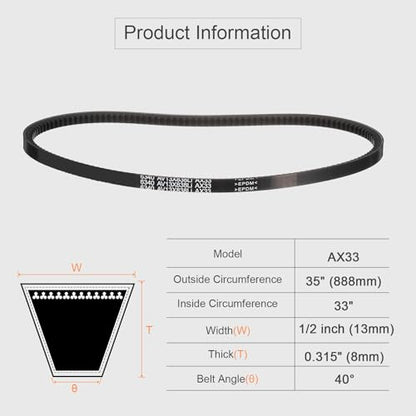 uxcell AX33 EPDM V-Belt, Raw Edge Cogged Industrial Rubber V Belt 1/2" Width x 33" Inside Circumference - size: AX33