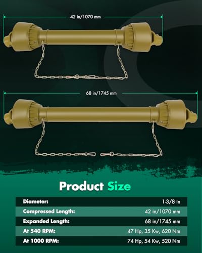 SCITOO Yellow 42"-68" PTO Shaft, 1-3/8" PTO Drive Shaft - color: Yellow, size: 42"-68"