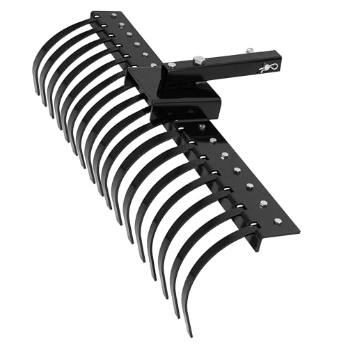 WUTIST 48" Tow Behind Landscape Rake Compatible with ATV UTV Tractor W/2" Receiver for Leaves, Debris, Grass, Pine Needles