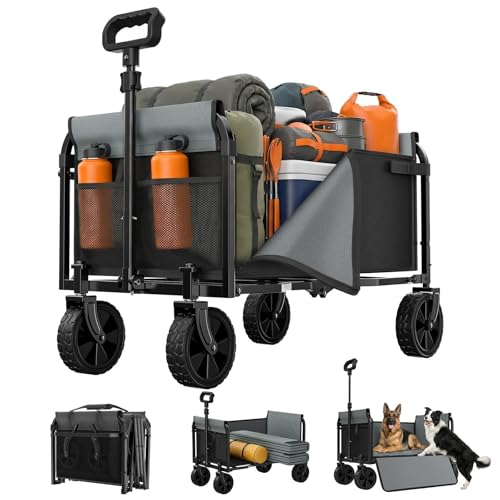 3-in-1 Portable Collapsible Wagon Cart with Removable Side - size: 120L