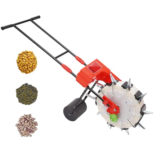 Hand-Push Roller Seeder Manual Seeder Machine Walk-Behind Row Crop Planter with 10 Seeding Nozzles Row Seeding Sowing Depth 1.38-3.07in, Planting Spacing 6.3in Precision Garden Seeder for 3-15mm Seeds - style: #1 - 10 Seeding Nozzles