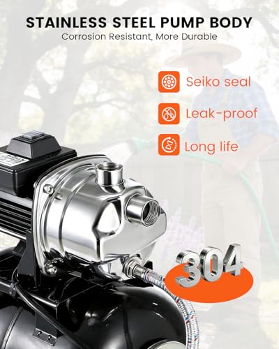 2-Pack 1.6 HP Shallow Well Pump with Pressure Tank, 1320 GPH Stainless Steel Water Jet Irrigation Pump, Automatic Pressure Switch, for Home Farm Garden Lawn & Yard
