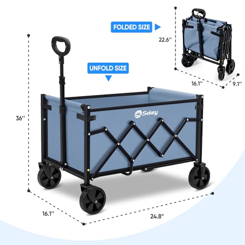 Sekey Lightweight Collapsible Wagon, 220 lb Capacity, Quick-Fold Cart - color: Blue
