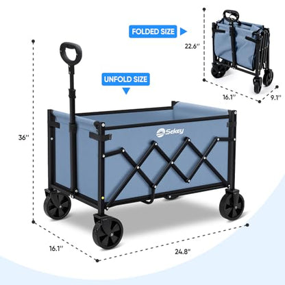 Sekey Lightweight Collapsible Wagon, 220 lb Capacity, Quick-Fold Cart - color: Blue