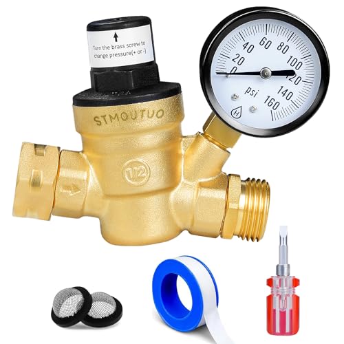 STMOUTUO RV Water Pressure Regulator Valve for Camper. Lead-Free Brass.