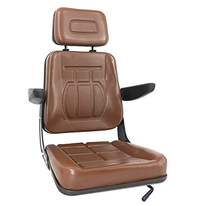 Universal Forklift Seat for Garden Lawn Mower, Komatsu Style Folding Seat Suspension Seat with Armrest and Spring Suspention Base for Mini Digger Forklift Excavator & Skid Loader, Brown - size: Brown Seat with Suspension Base & Armrest