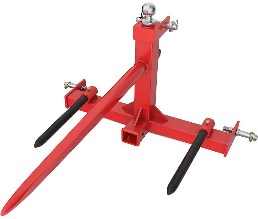 Garvee 49" Hay Spear, Bale Spears 1600lbs Loading Capacity, Three-Point Hitch Tractor Attachment with 2pcs 17.5" Stabilizer Spears, Quick Attach Spike Forks - size: 49"