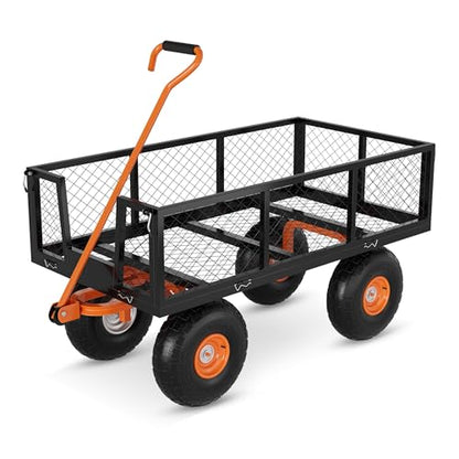 500-LBS Heavy-Duty Steel Garden Cart - Utility Outdoor Wagon with Removable Mesh Sides, Flexible Handle & 10" All-Terrain Tires, Ideal for Yard, Lawn & Garden - size: 500LBS