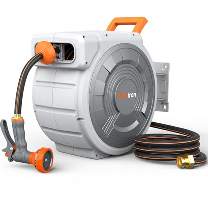 Retractable Garden Hose Reel 1/2"x150ft, 3-Ply Reinforced Heavy Duty Garden Hose Reel, Kink-Free Rewind and Lock at Any Length, Rust Prevention Metal Mount, 180° Swivel Bracket for Lawn & Gardening - color: 150 Ft X 1/2 Inch