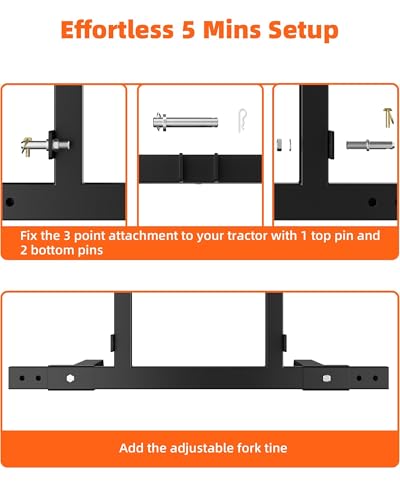 3 Point Hitch Pallet Fork for Cat 1 Tractors – Adjustable Pallet Fork Attachment, 3-Point Tractor Forks for Material Handling & Lifting