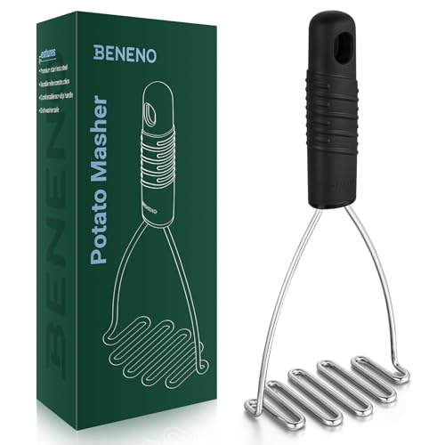 Beneno Ergonomic Soft Grip Stainless Steel Potato Masher, Black - color: Black