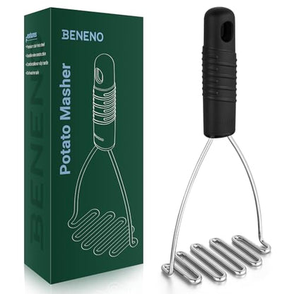 Beneno Ergonomic Soft Grip Stainless Steel Potato Masher, Black - color: Black
