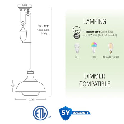 Kira Home Sequoia 13" Large Industrial Farmhouse Pulley Pendant Light
