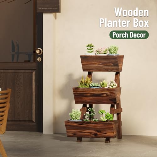 3-Tier Vertical Wooden Raised Garden Bed, Garden Planter Box,Carbonized - color: Carbonized, size: 3-Tier Small