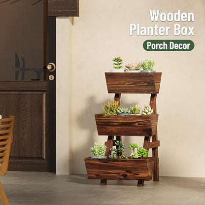 3-Tier Vertical Wooden Raised Garden Bed, Garden Planter Box,Carbonized - color: Carbonized, size: 3-Tier Small