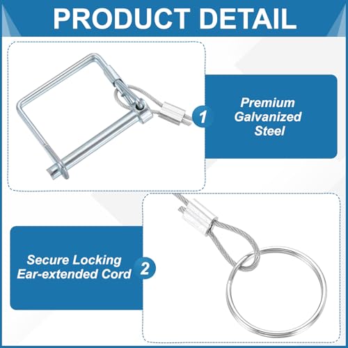 PATIKIL 2 Pcs Trailer Coupler Pins, 5/16" x 1-9/16" (8mm x 100mm) Square Shaft Locking Pin with Ear Extended Cord Quick Release Ring Round Arch Wire Retainer for Farm Trailers Hitches - size: 5/16" x 3-15/16"