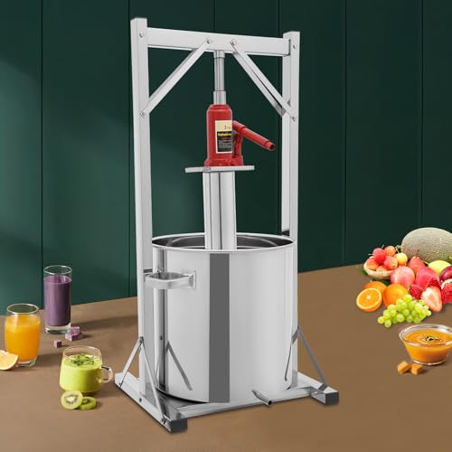 Fruit Wine Press, Stainless Steel Fruit Wine Press with 9.51 Gallon Outer Barrel Apple Cider Press Stainless Steel Hydraulic Jack Press Extractor for Press Rice Wine, Honey, Vegetables