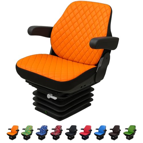 Heavy Duty Tractor Seat Cover for Cabinet Tractors Without Headrest, Forklift Seat Cover, Camuflage Pattern, 10 Colors (Orange Leather Kapitone) - color: Orange Leather Kapitone