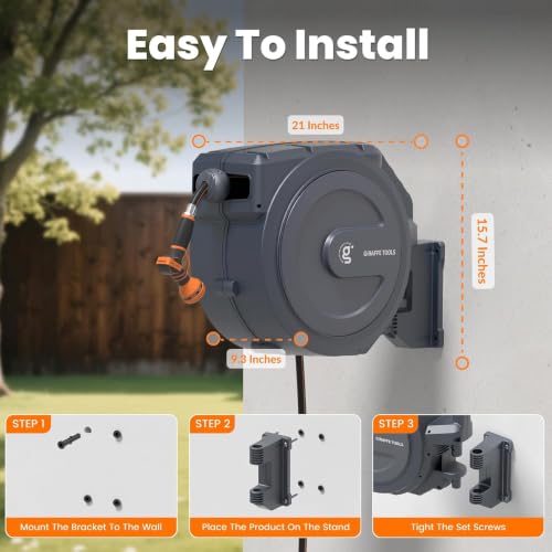 Giraffe Tools Retractable Garden Hose Reel 5/8" 62FT Auto Rewind Wall Mount - size: 5/8''62ft