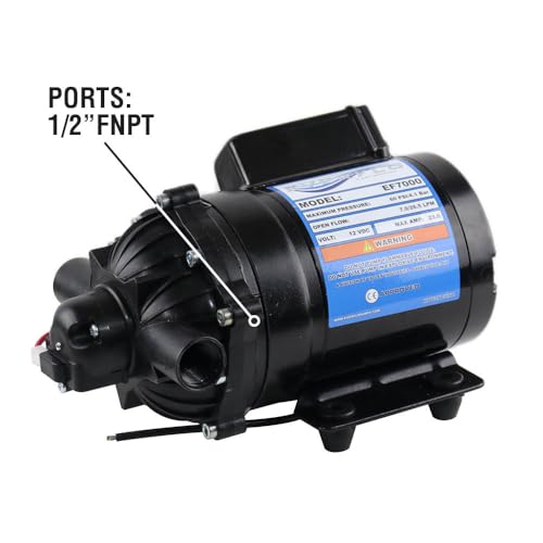 Everflo EF7000-BOX 7.0 GPM 12V Diaphragm Pump-1/2 FNPT Ports, Black - size: 7.0 GPM, style: Pump