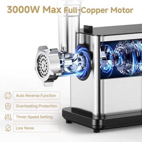 AAOBOSI Electric Meat Grinder w/ 3 Speed Touch Screen Control, 3000W Max - color: Silver