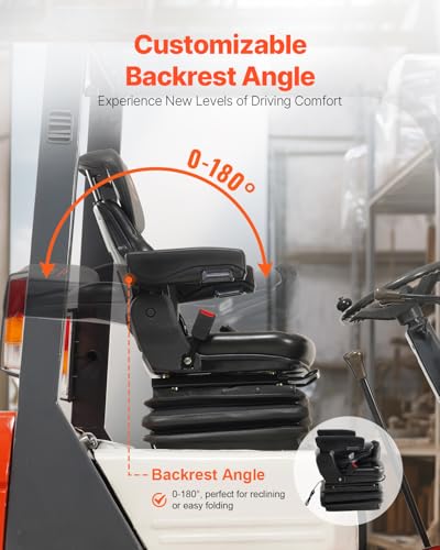 VEVOR Universal Forklift Seat, Tractor Seat with Armrest & Adjustable Back - style: High Suspension