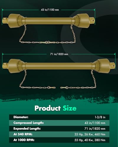 SCITOO Yellow 43"-71" PTO Shaft, 1-3/8" PTO Drive Shaft - color: Yellow, size: 43"-71"