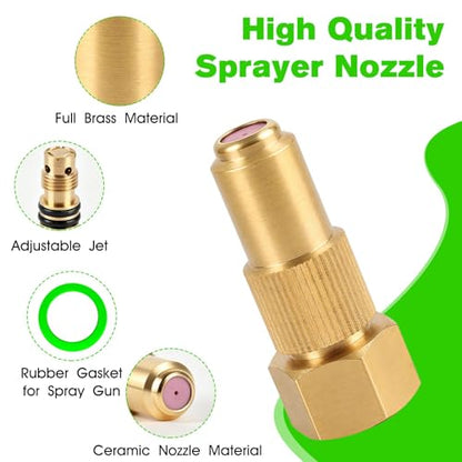 Brass Sprayer Nozzle Tip Replacement Adjustable Mist Stream High Pressure Atomizing Ceramic Core Nozzle for Backpack Pump Sprayer Nozzle Tips & Lawn Farm Garden Spray Nozzle Replacement Part -2 Pack