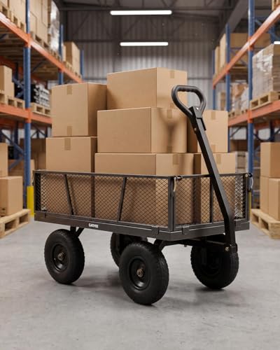 1200 Lbs Steel Garden Cart, Utility Wagon with Removable Mesh Sides-Gray - color: Gray