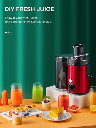 HOUSNAT Centrifugal Juicer for Whole Fruit and Vegetables, 3 Speed, 400W - color: Rot