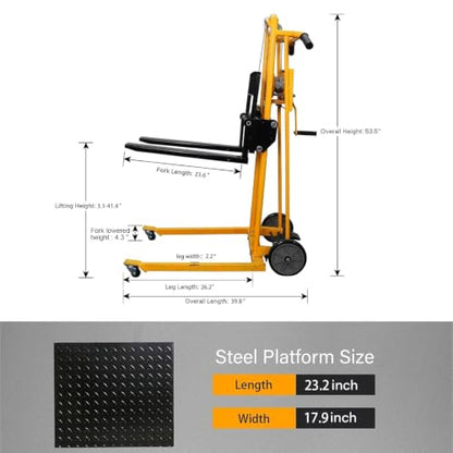 APOLLOLIFT Material Lift Winch Stacker 500lbs Capacity 41.4" Lifting Height - color: Yellow-winch, size: 500LBS