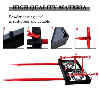49" Hay Spear, Bale Spears 3000lbs Loading Capacity, Skid Steer Loader Tractor Attachment 2pcs Spears, Quick Attach Spike Forks,Dual Hay Bale Spear